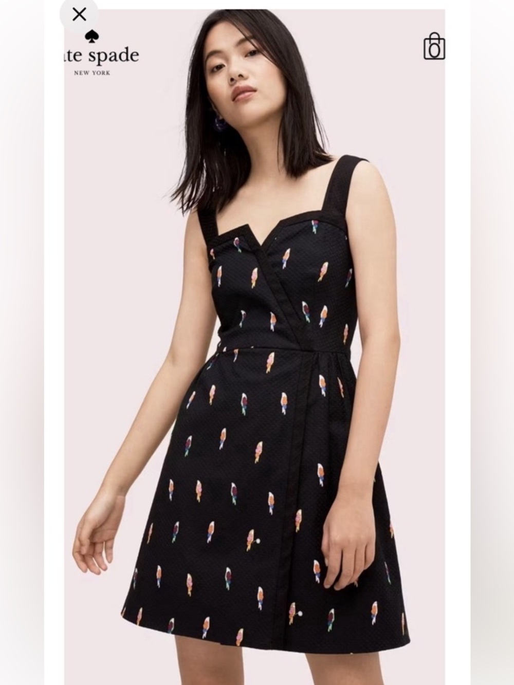 Kate Spade Parrot Flock Party Mini Dress Black Jacquard Fit N Flare Size 6 NWOT